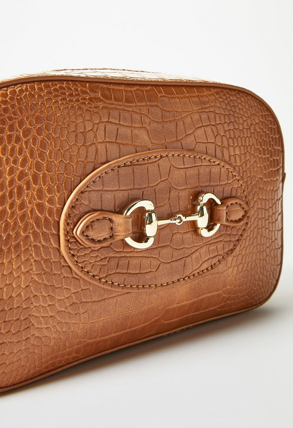 Horsebit Crossbody Bag Camel Croc