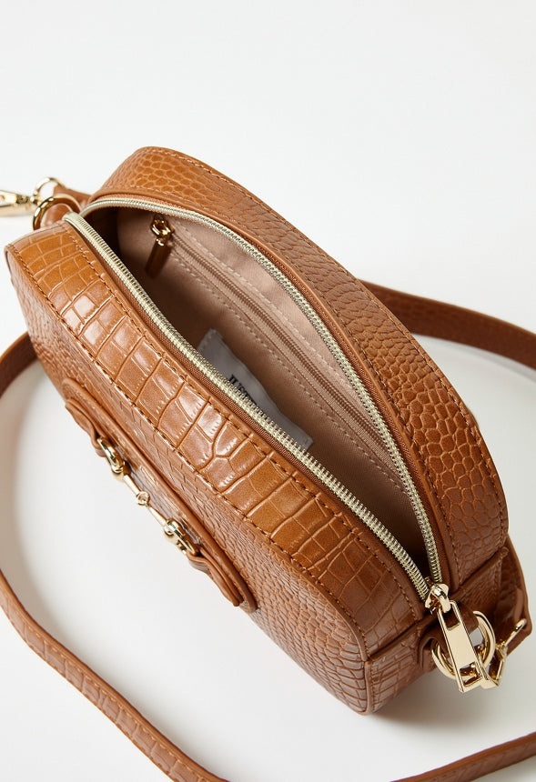 Horsebit Crossbody Bag Camel Croc