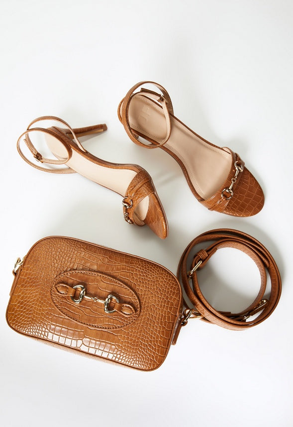 Horsebit Crossbody Bag Camel Croc