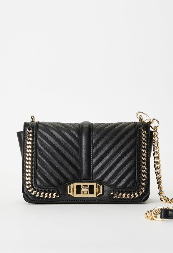 Quilted Flap Crossbody With Chain Black