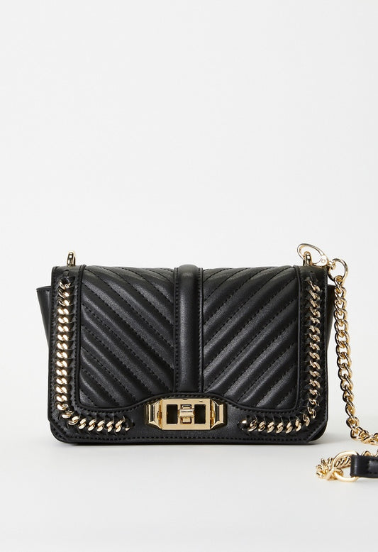 Quilted Flap Crossbody With Chain Black
