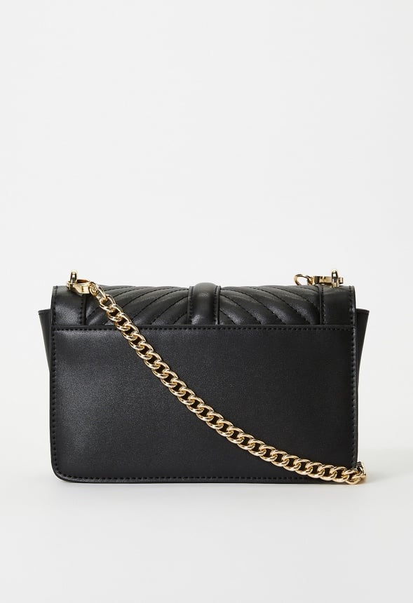 Quilted Flap Crossbody With Chain Black