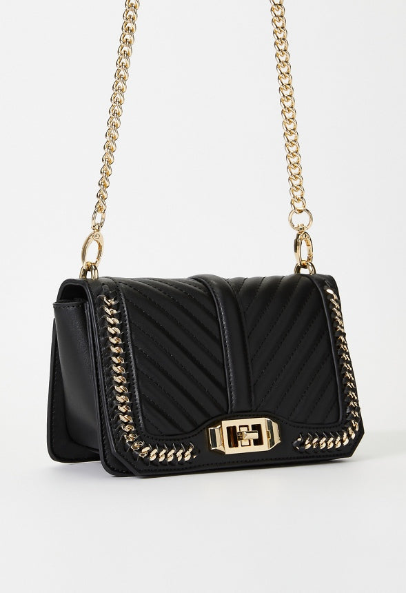Quilted Flap Crossbody With Chain Black