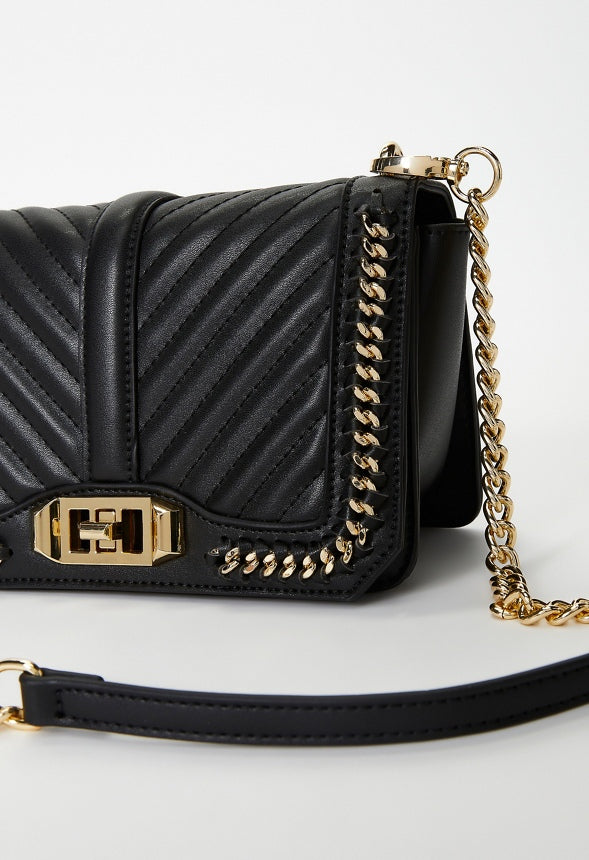 Quilted Flap Crossbody With Chain Black