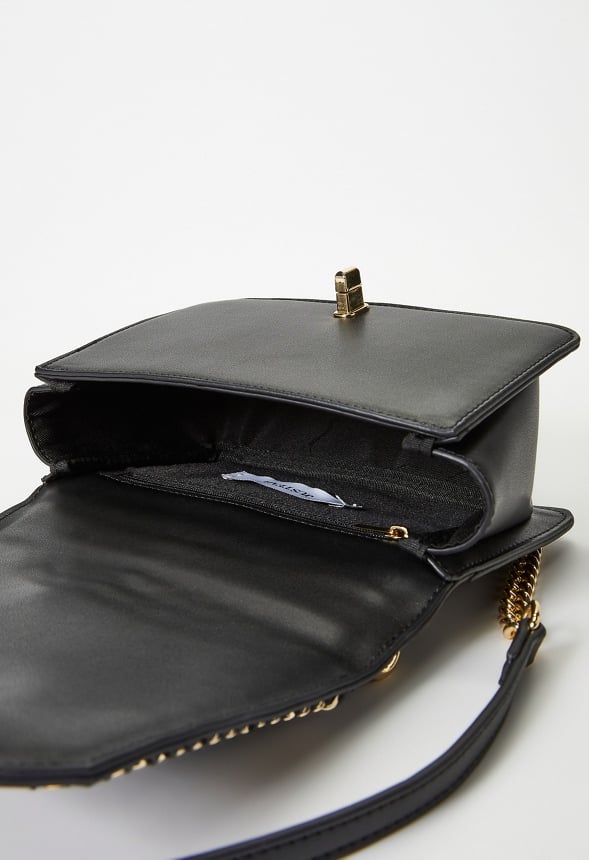 Quilted Flap Crossbody With Chain Black