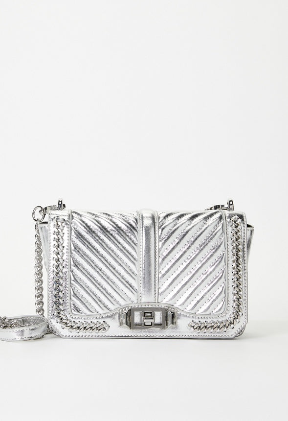 Quilted Flap Crossbody With Chain Silver