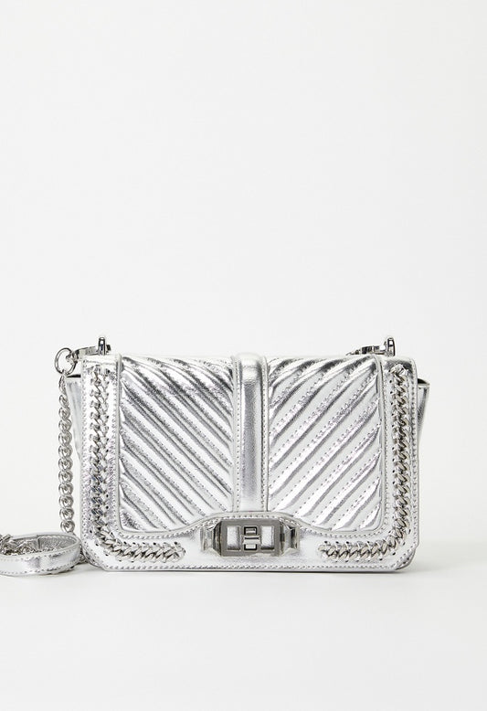 Quilted Flap Crossbody With Chain Silver