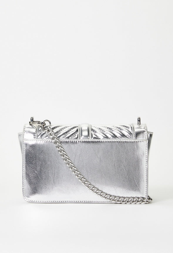Quilted Flap Crossbody With Chain Silver