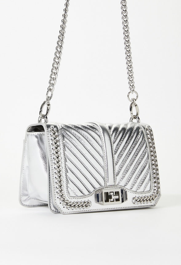 Quilted Flap Crossbody With Chain Silver