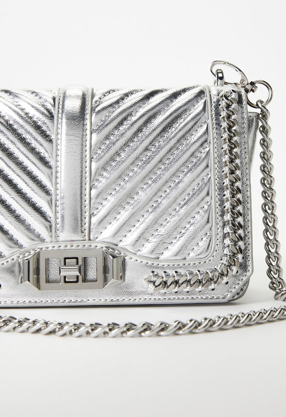 Quilted Flap Crossbody With Chain Silver