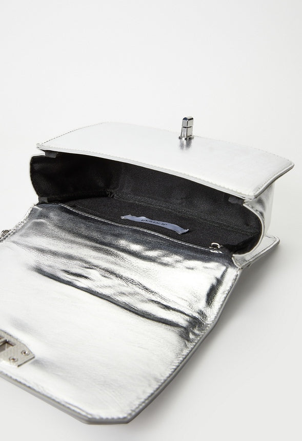 Quilted Flap Crossbody With Chain Silver