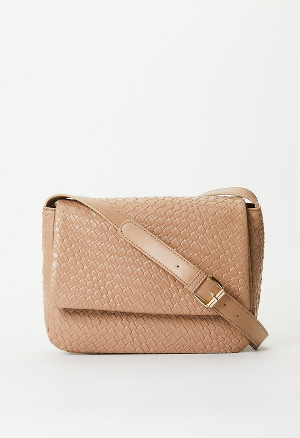 Woven Faux Leather Crossbody Taupe