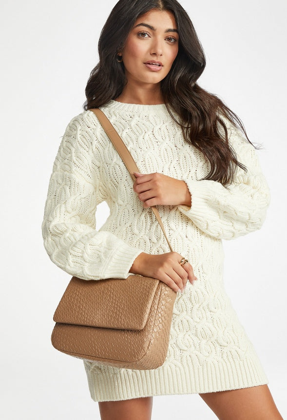 Woven Faux Leather Crossbody Taupe