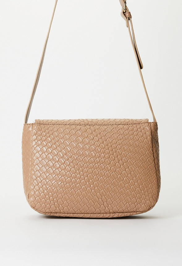 Woven Faux Leather Crossbody Taupe