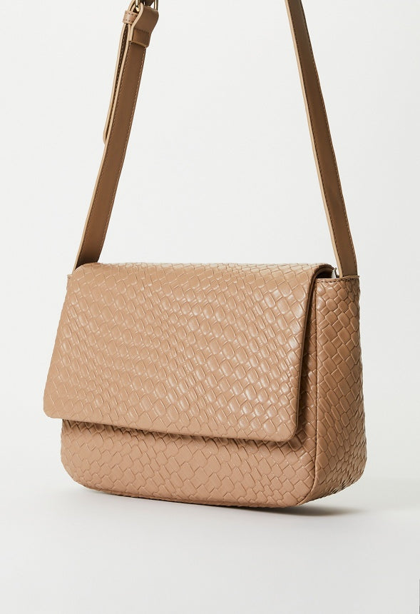 Woven Faux Leather Crossbody Taupe