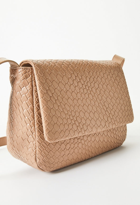 Woven Faux Leather Crossbody Taupe