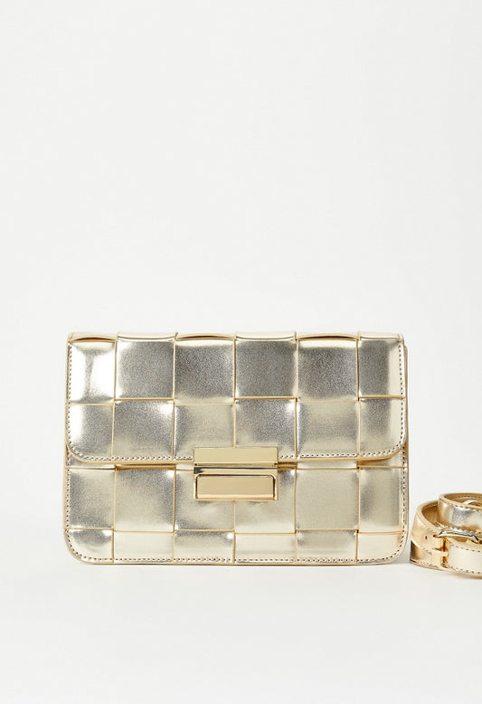 Woven Flap Crossbody Platino Gold