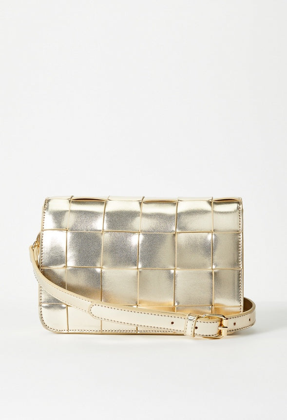Woven Flap Crossbody Platino Gold