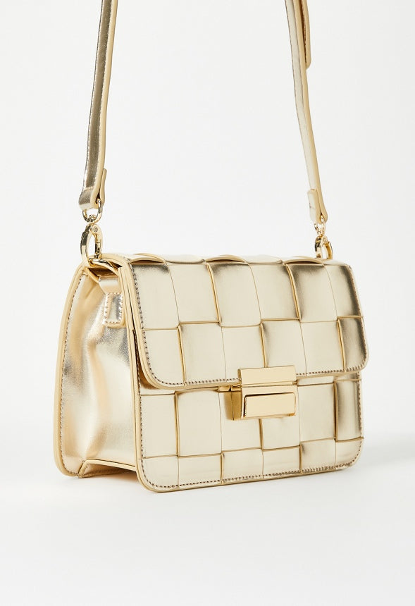 Woven Flap Crossbody Platino Gold