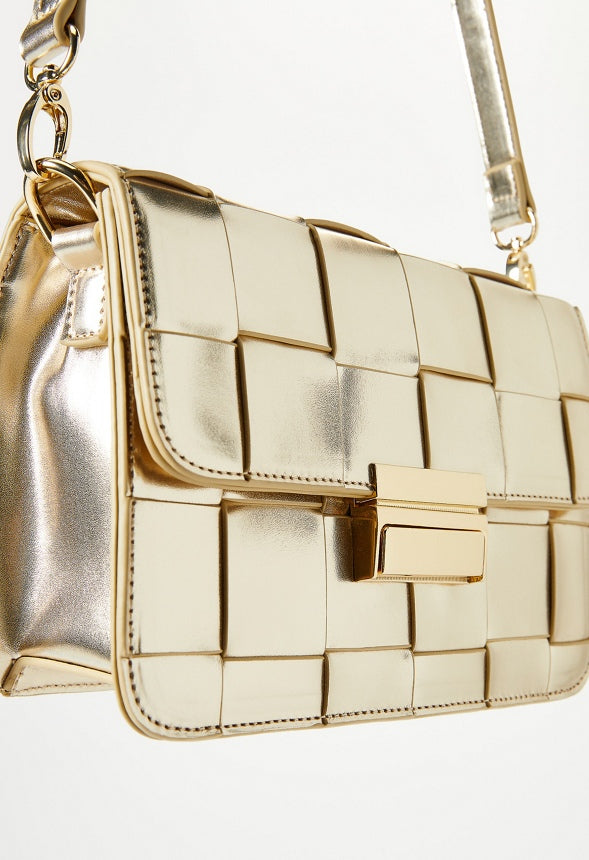 Woven Flap Crossbody Platino Gold