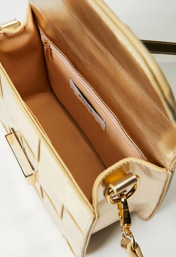 Woven Flap Crossbody Platino Gold