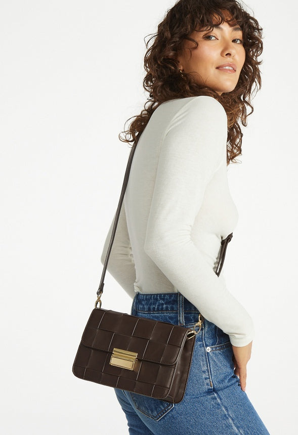 Woven Flap Crossbody Coffee