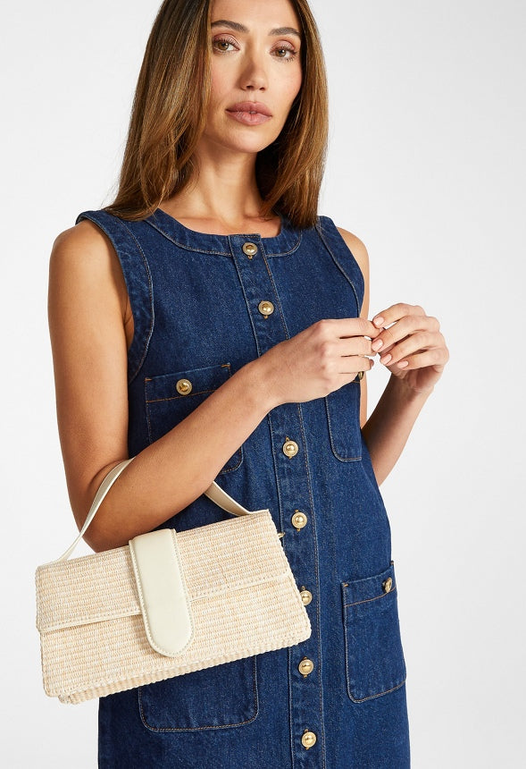 Flap Crossbody Bag Natural/ Birch White