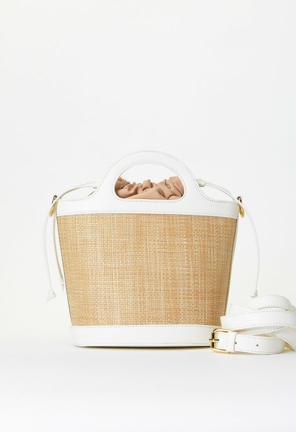 Raffia Bucket Bag With Handle Bright White/Natural