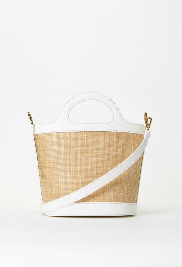 Raffia Bucket Bag With Handle Bright White/Natural