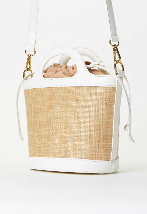 Raffia Bucket Bag With Handle Bright White/Natural