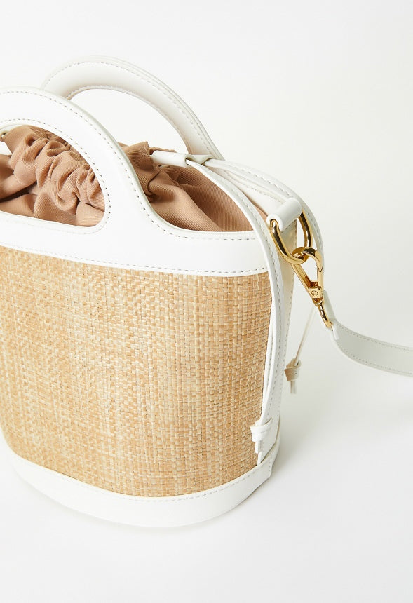 Raffia Bucket Bag With Handle Bright White/Natural