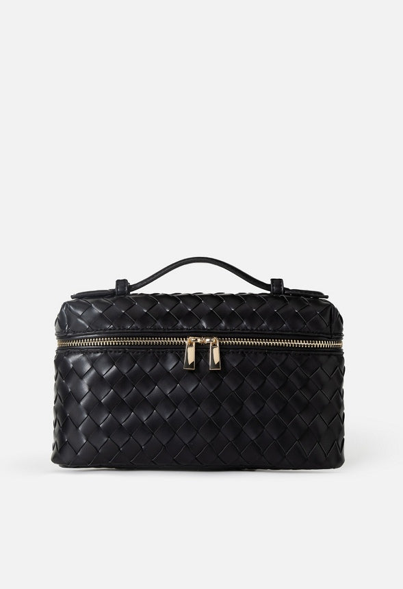 Mixed Material Top Handle Crossbody Black