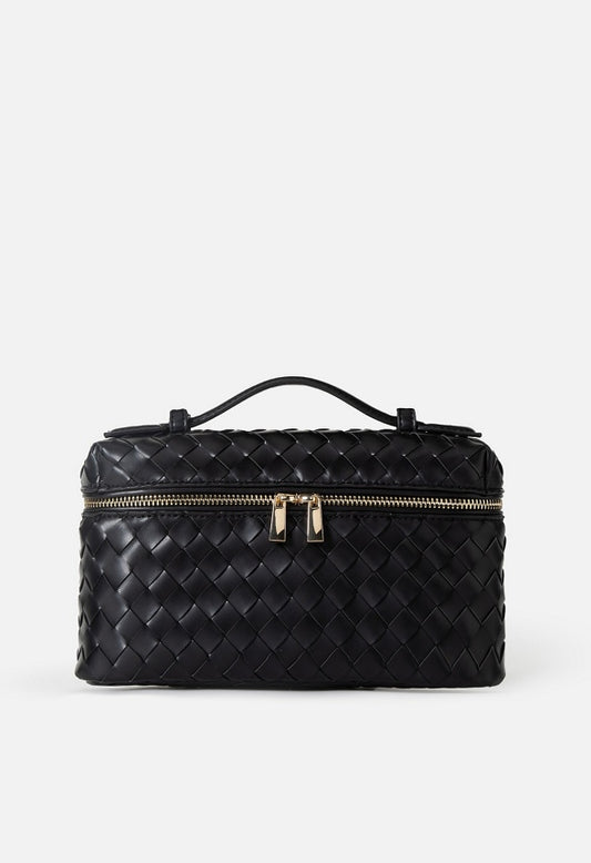 Mixed Material Top Handle Crossbody Black