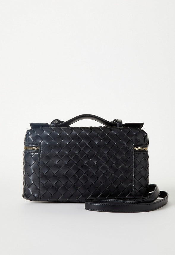 Mixed Material Top Handle Crossbody Black