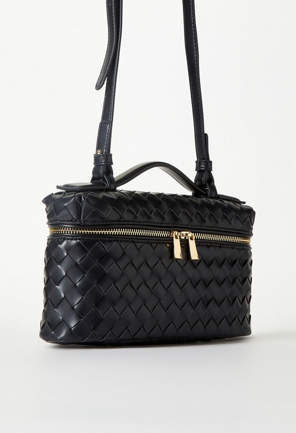 Mixed Material Top Handle Crossbody Black