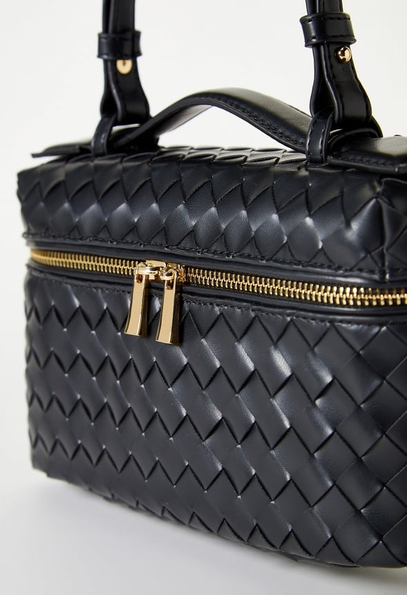 Mixed Material Top Handle Crossbody Black