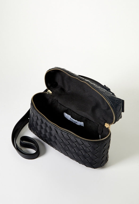 Mixed Material Top Handle Crossbody Black
