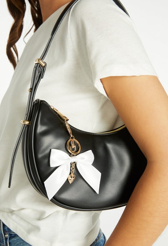 Pria Glass Pearl And Fabric Bow Bag Charm White/ Gold