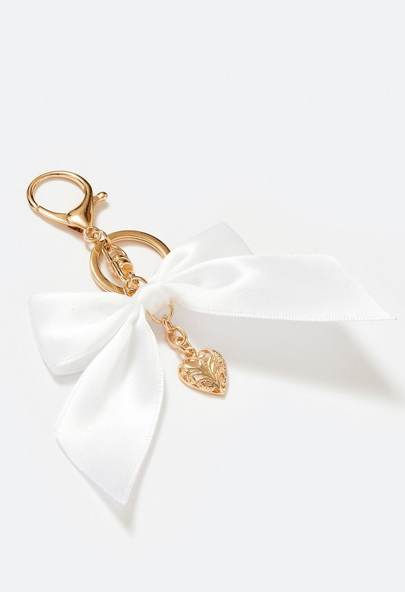 Pria Glass Pearl And Fabric Bow Bag Charm White/ Gold