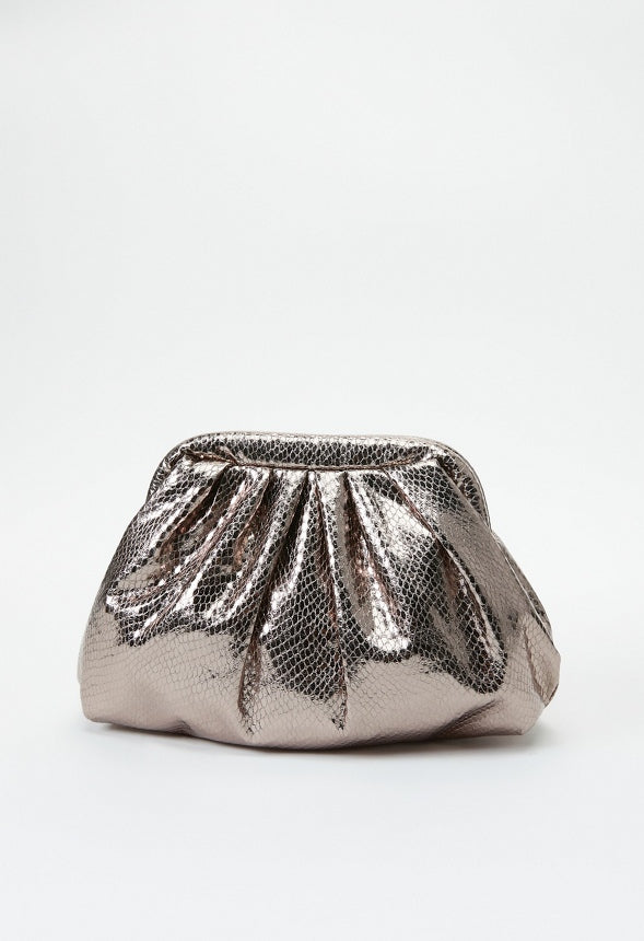Ruched Mini Pouch Gunmetal Snake