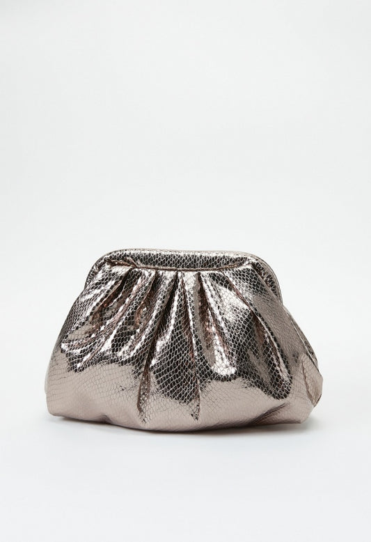 Ruched Mini Pouch Gunmetal Snake