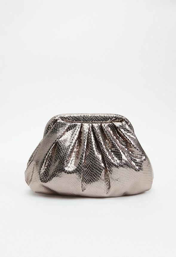 Ruched Mini Pouch Gunmetal Snake