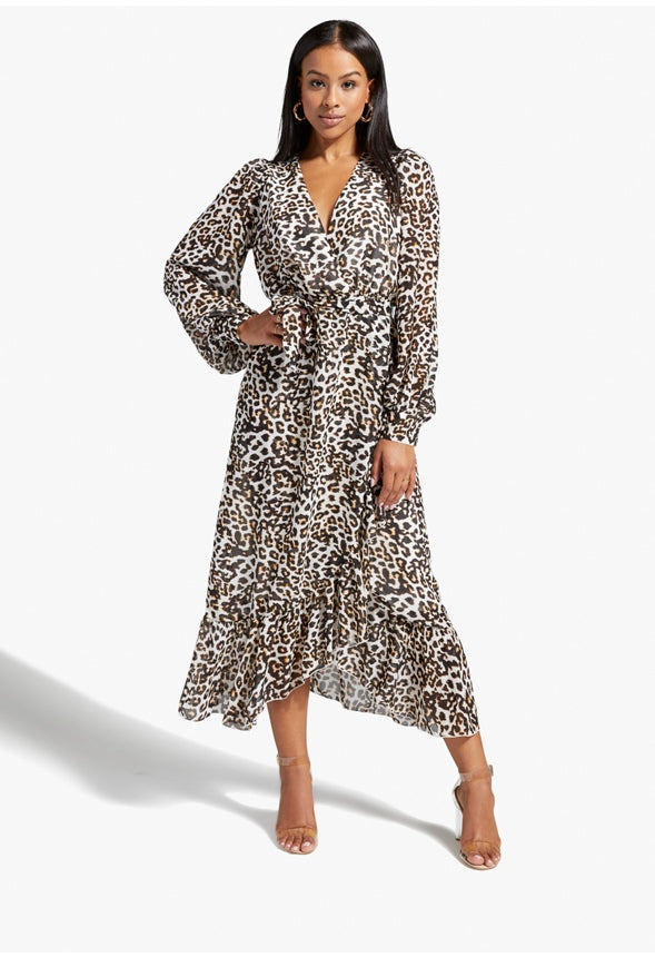 RUFFLE WRAP DRESS Western Leopard