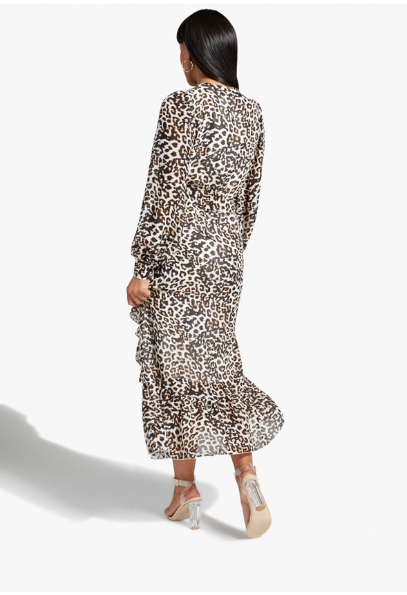 RUFFLE WRAP DRESS Western Leopard