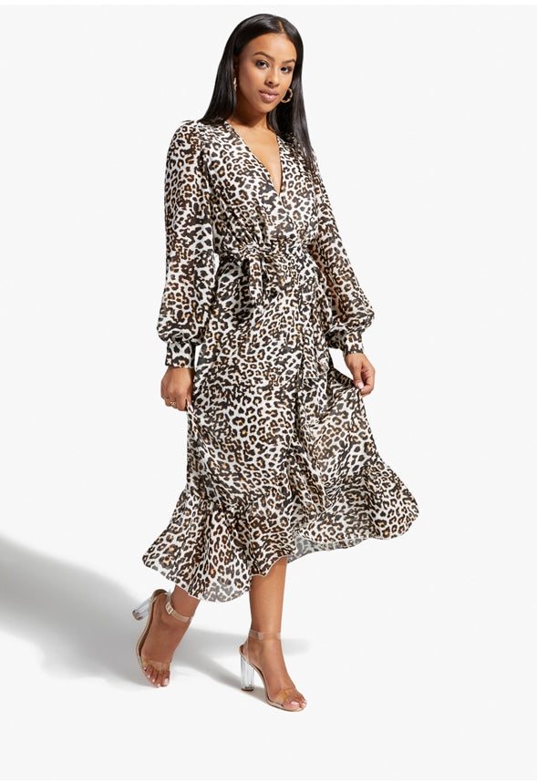 RUFFLE WRAP DRESS Western Leopard