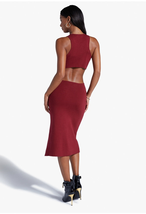 CUTOUT SWEATER MIDI DRESS Rhubarb