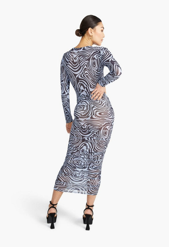 RUCHED MESH MIDI DRESS Multi