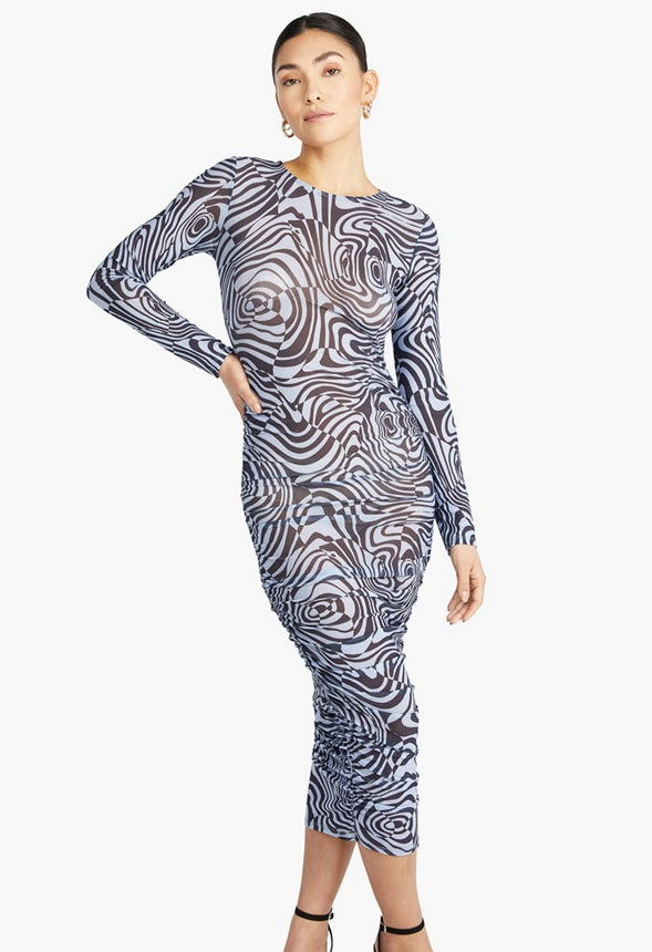 RUCHED MESH MIDI DRESS Multi