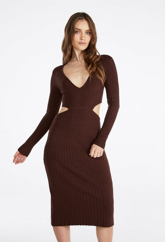 Sweater Cutout Midi Dress Bitter Chocolate