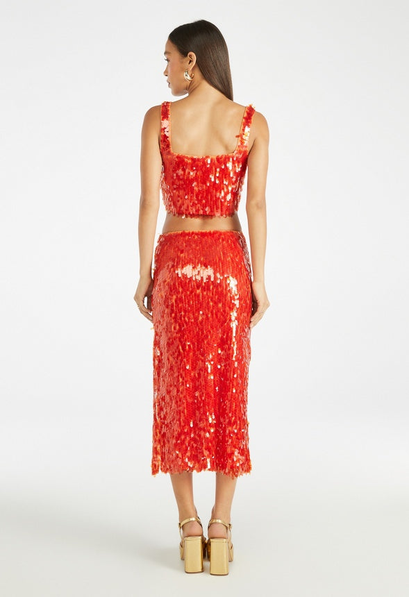 Party Sequin Top and Skirt Set Orange Sequin